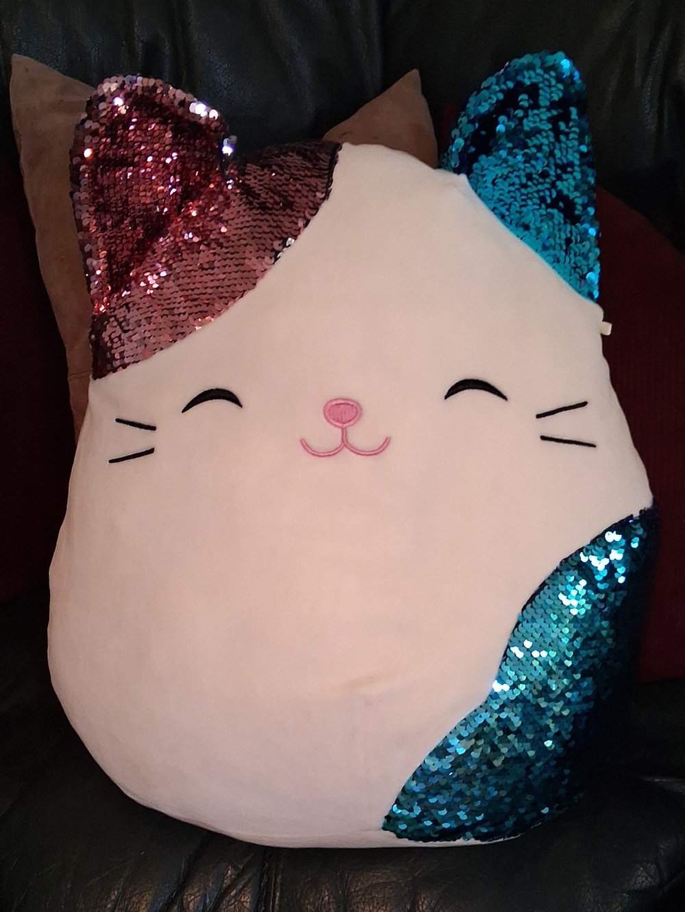 Squishmallows White Plush with Teal & Pink Reversible Sequin Accent. Never Used.
